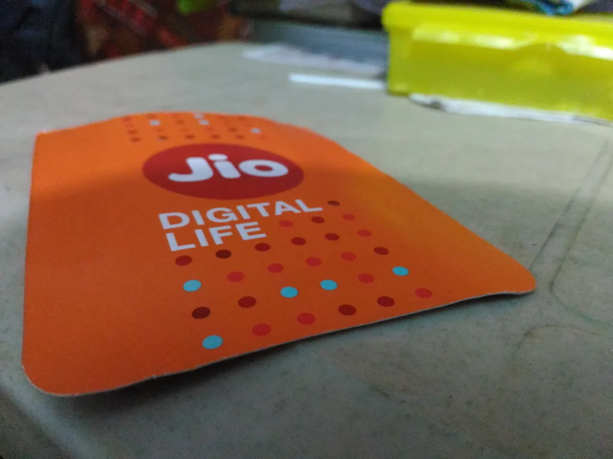 Reliance Jio SIM packaging, photographed in September 2016.